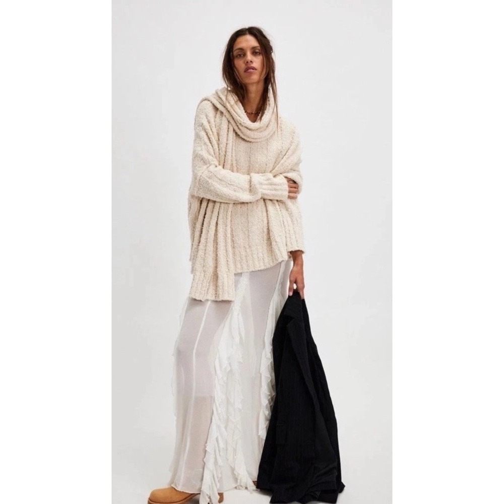 Free People Lillian Scarf Sweater Ivory Women's Small‎